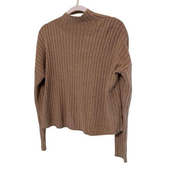 Gap Mock Neck Ribbed Knit Sweater  Womens Small Camel Brown Oversized Wool Blend - Picture 2 of 6
